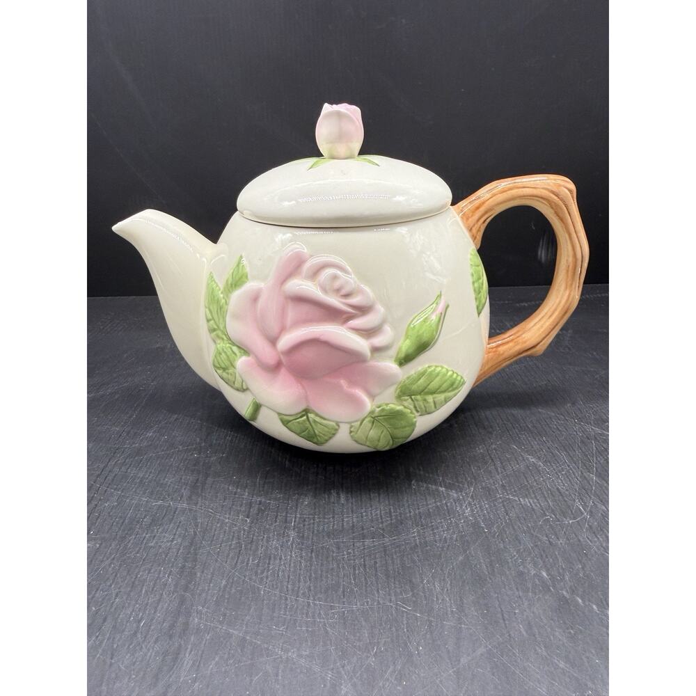 Beautiful Teleflora 3D Soft Pink Rose Pattern Teapot Branch Handle Phillippines